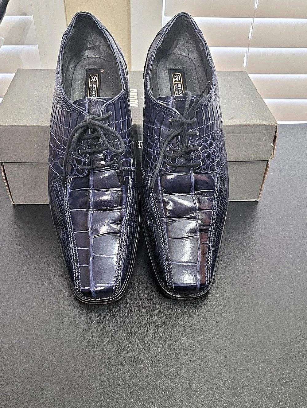 Stacy Adams Pietro Crocodile-Embossed Oxfords Blue US 10.5 M